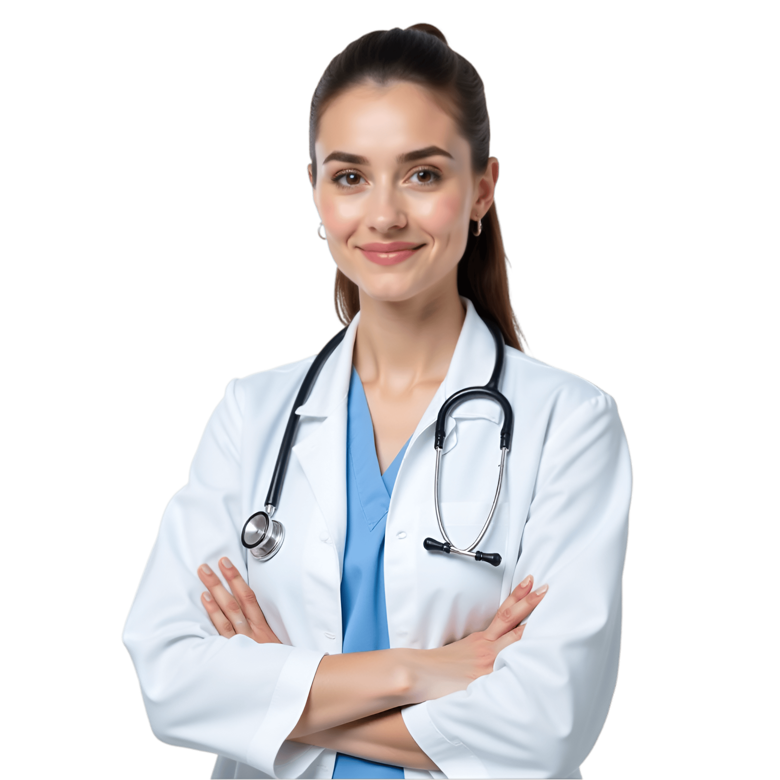 Medical student in white coat holding stethoscope